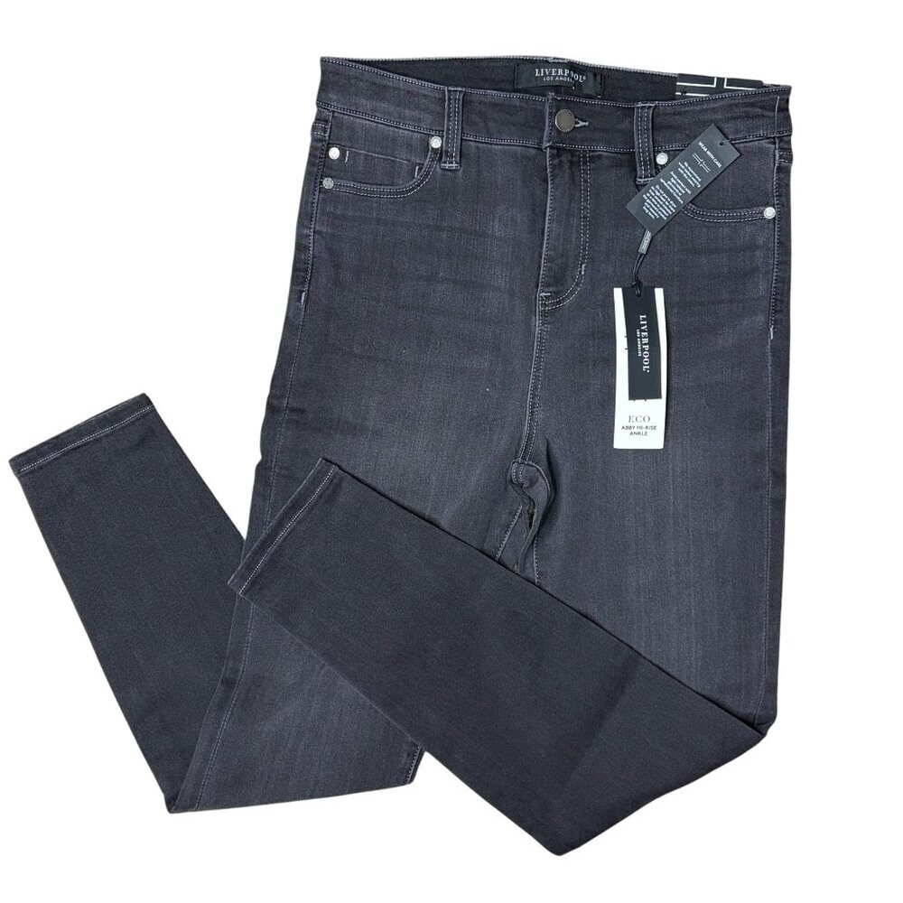 NWT Liverpool Abby Hi-Rise Ankle Eco Skinny Jeans Black Gray Size 6/28 Petite